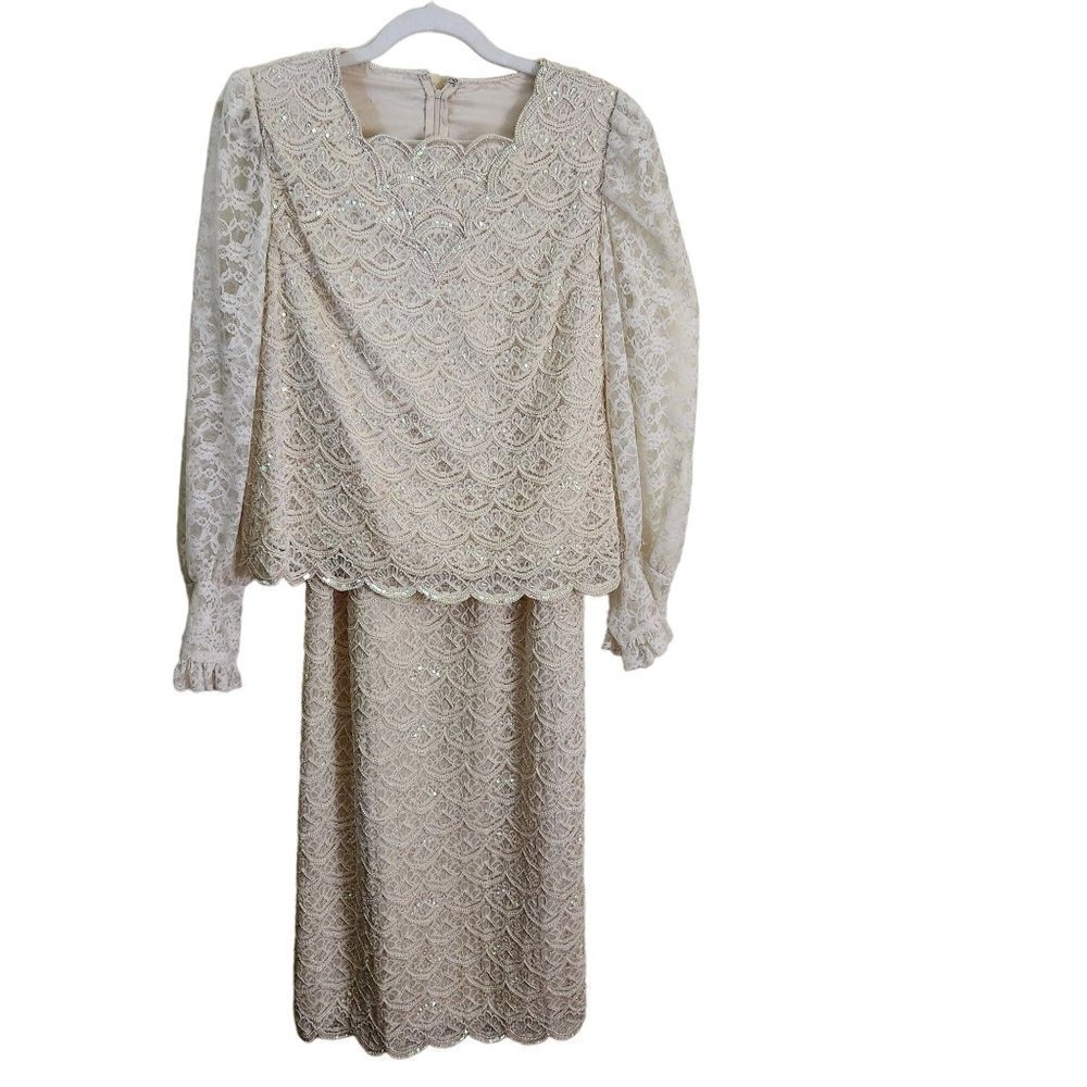 Vintage Fully Beaded Sequined Gown Mother Of Wedding Size S(34)
